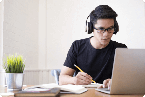 Young Collage Student Using Computer Mobile Device Studying Online Education Online Learning 1